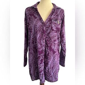 Ted Baker Purple Paisley Long Sleeve Button Pajama Top Shirt Dress Size Medium